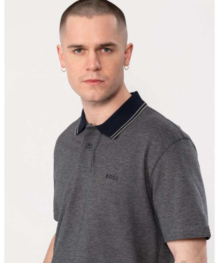 Hugo Boss Oxford New Mens Contrast Collar Short Sleeve Polo Shirt - Dark Blue Cotton - Size X-Large
